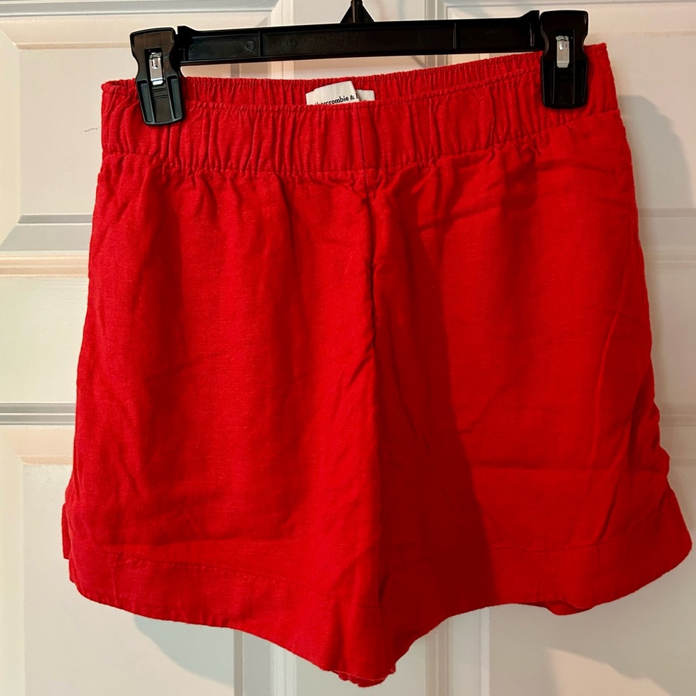 Abercrombie & Fitch Red High-Waist Linen Blend Women's Shorts